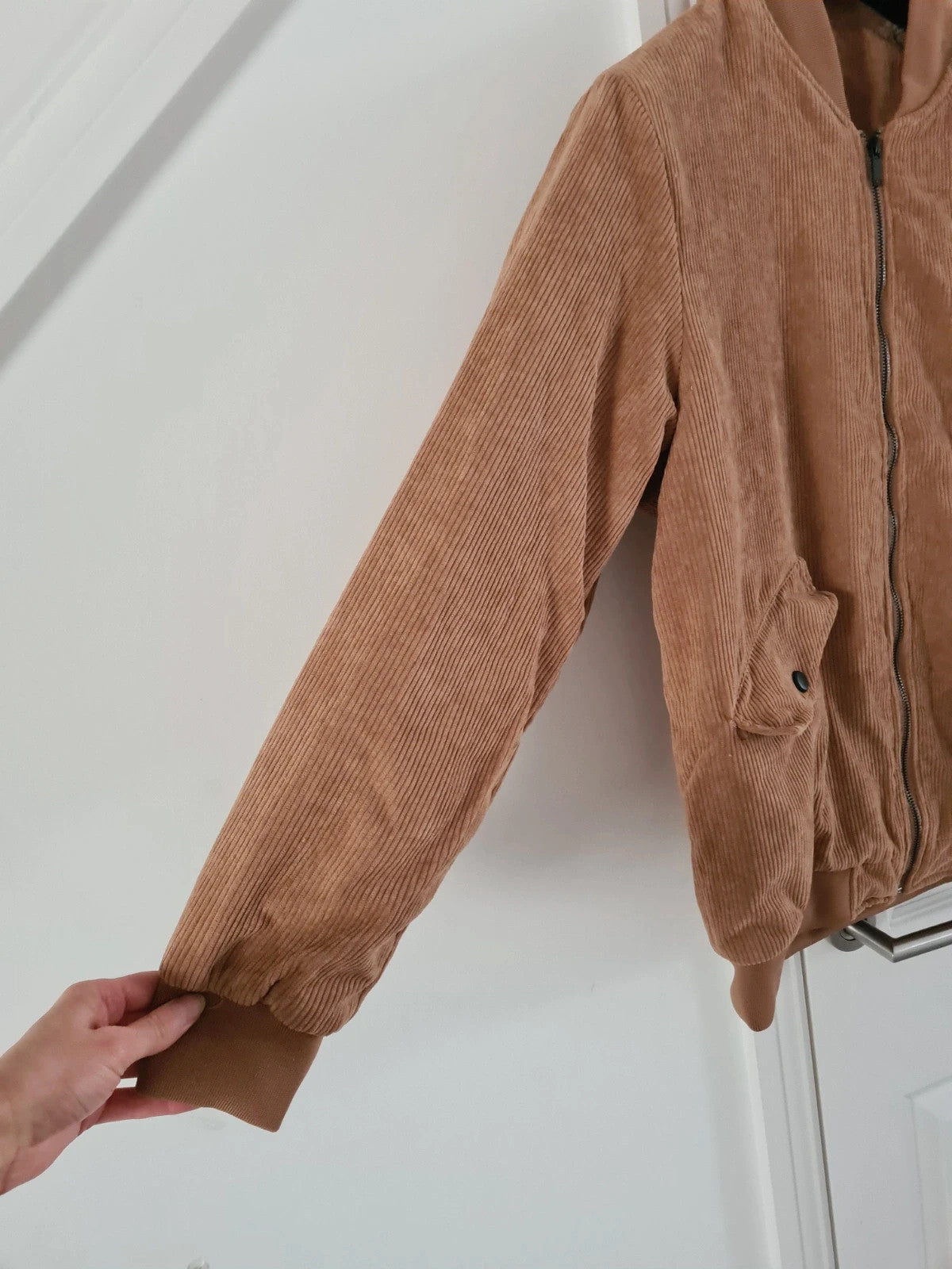 Manfinity men light brown corduroy bomber jacket teddy lining zip up warm casual outer XL