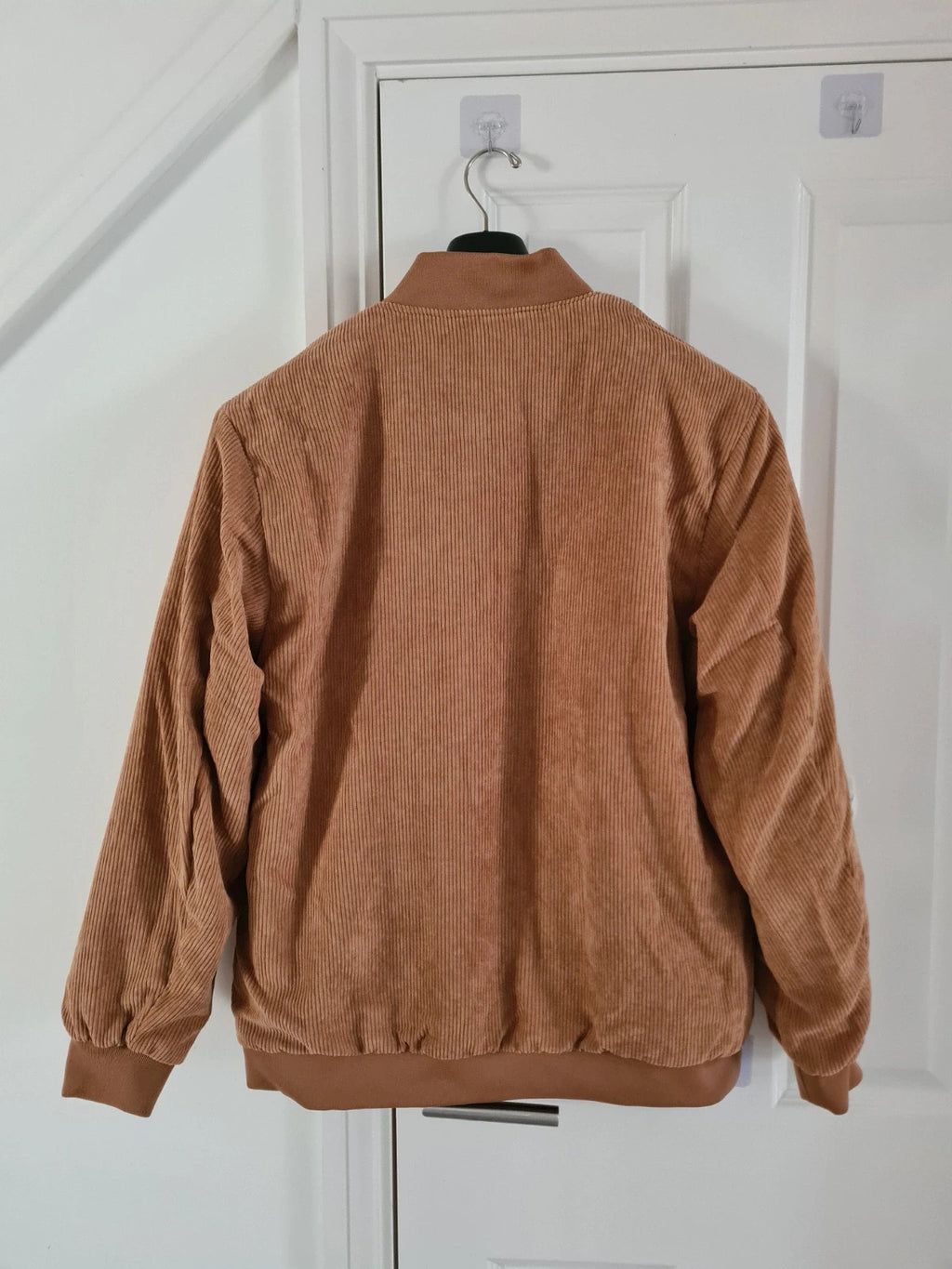 Manfinity men light brown corduroy bomber jacket teddy lining zip up warm casual outer XL
