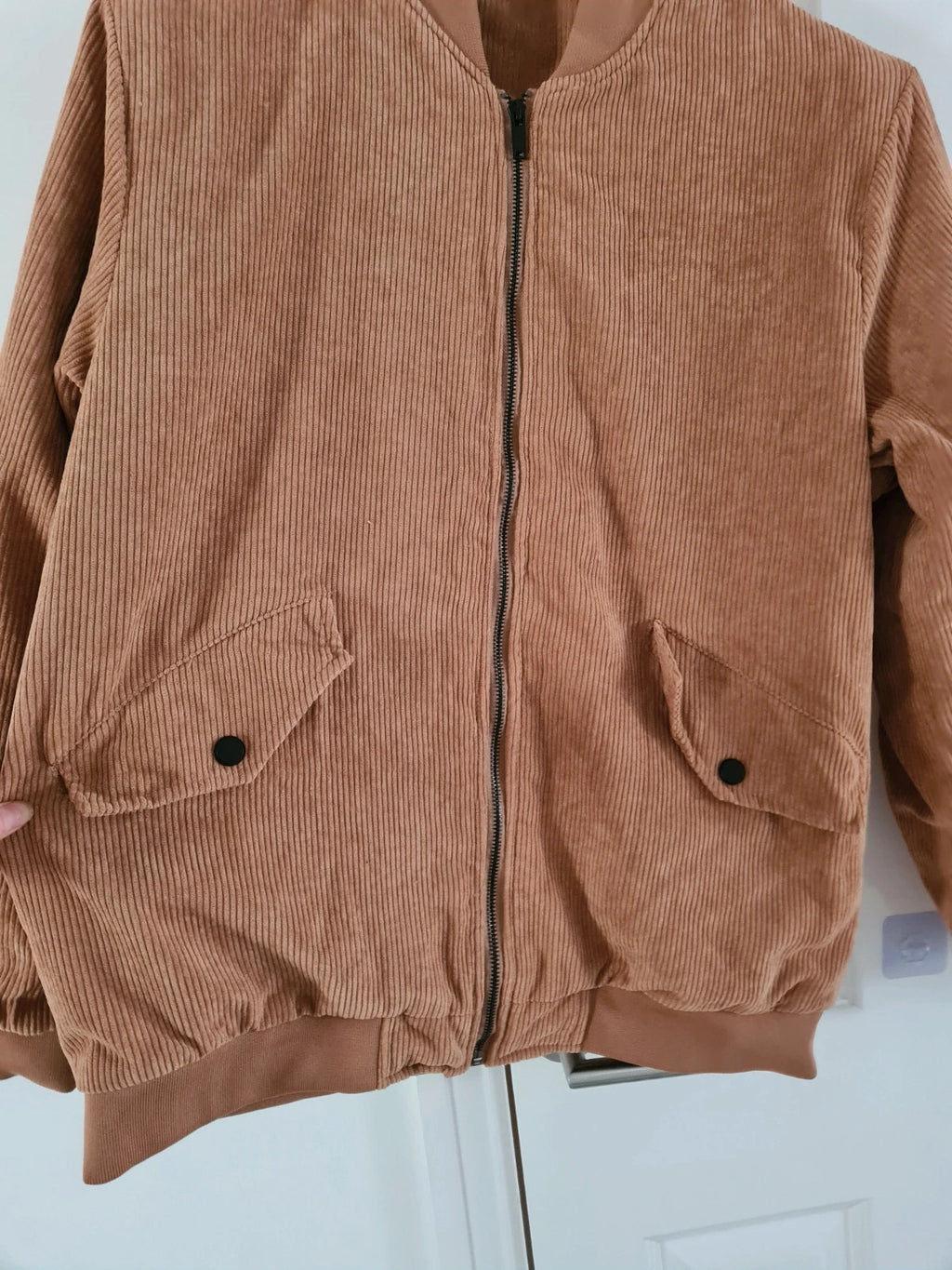 Manfinity men light brown corduroy bomber jacket teddy lining zip up warm casual outer XL
