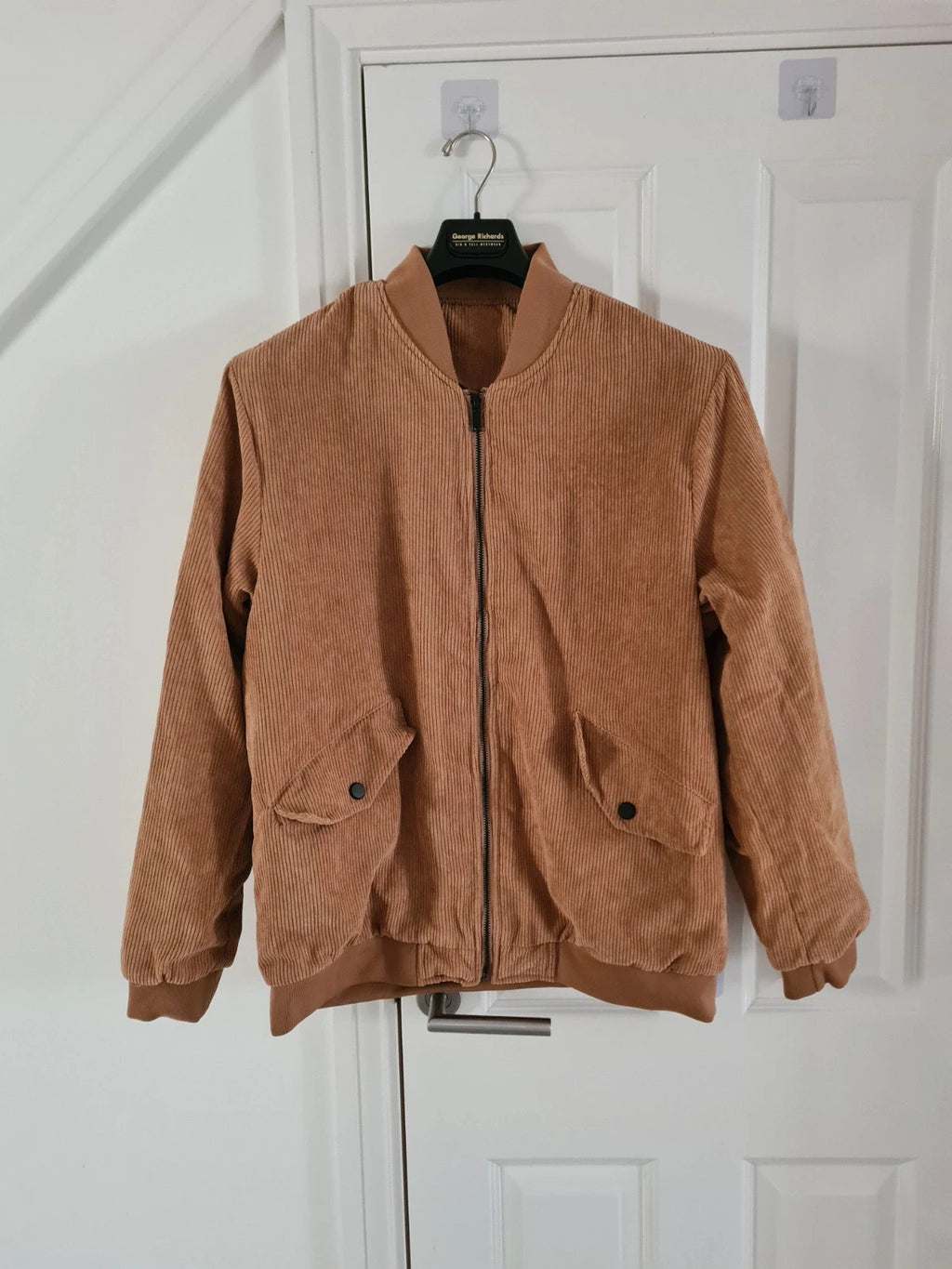 Manfinity men light brown corduroy bomber jacket teddy lining zip up warm casual outer XL