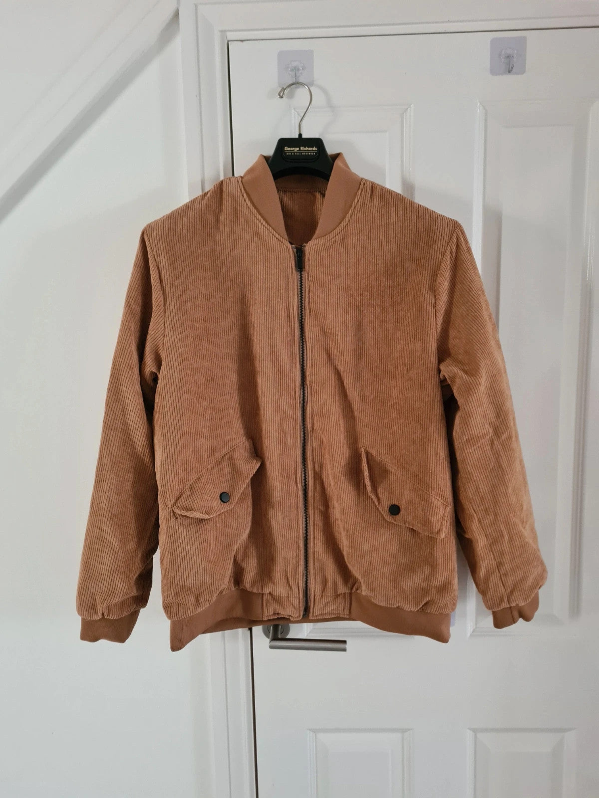 Manfinity men light brown corduroy bomber jacket teddy lining zip up warm casual outer XL