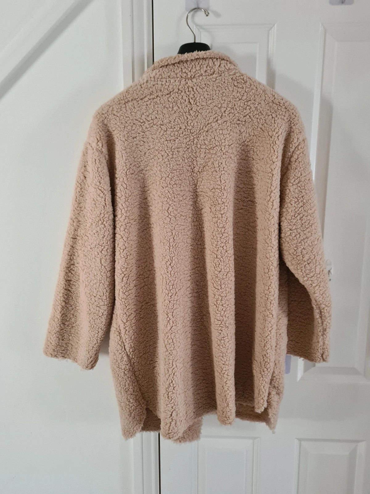 Shein women beige long teddy bear coat button front pockets oversize jacket cosy casual outer M/10