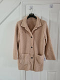 Shein women beige long teddy bear coat button front pockets oversize jacket cosy casual outer M/10