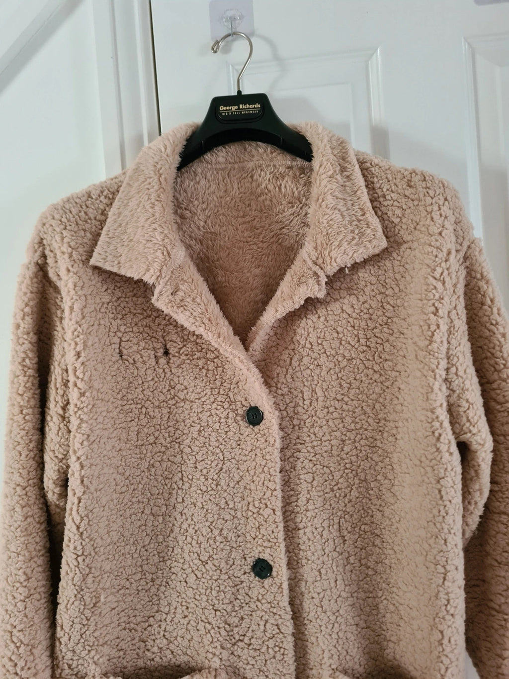 Shein women beige long teddy bear coat button front pockets oversize jacket cosy casual outer M/10