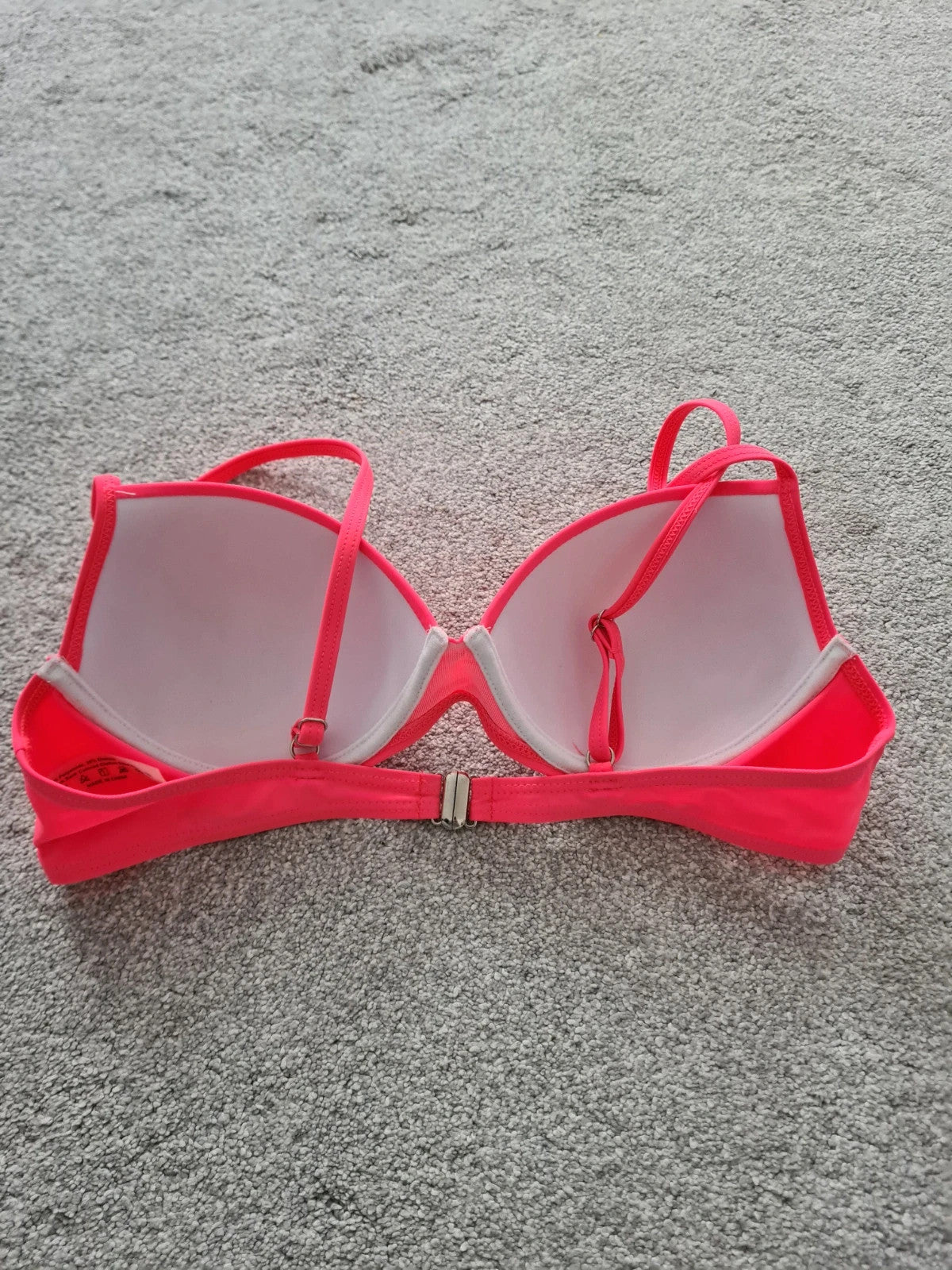 Shein women neon coral bikini top push up adjustable straps swimwear beach pool holiday outfit M/10