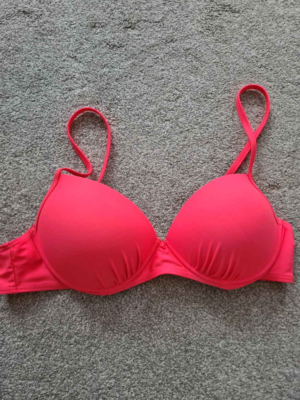 Shein women neon coral bikini top push up adjustable straps swimwear beach pool holiday outfit M/10