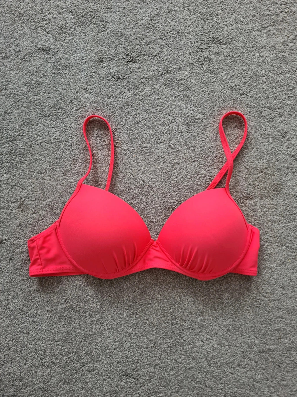 Shein women neon coral bikini top push up adjustable straps swimwear beach pool holiday outfit M/10