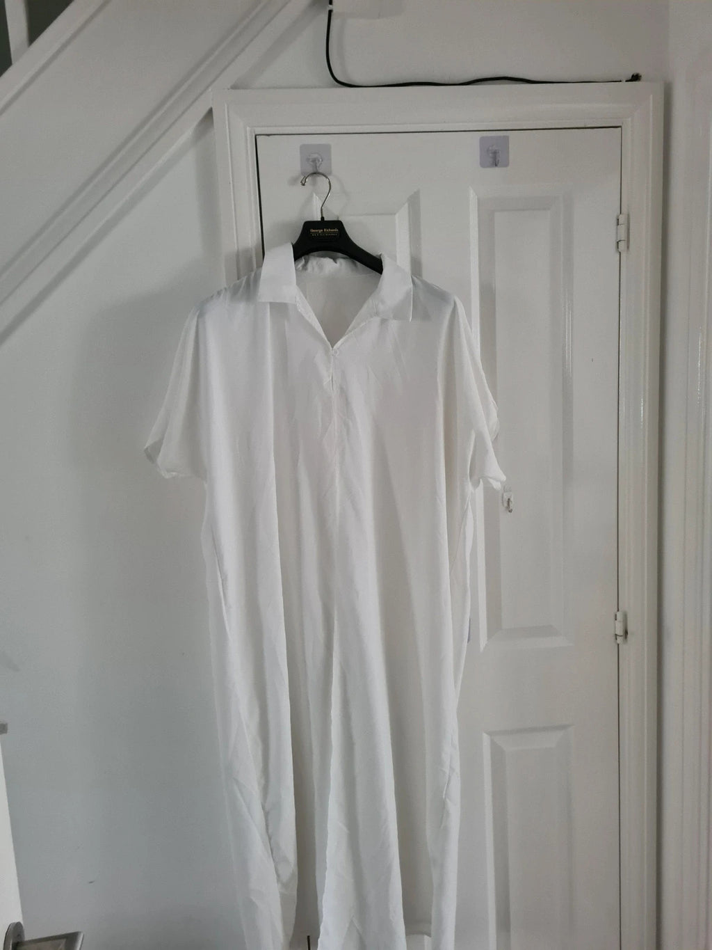 Shein women white long beach kaftan short sleeve long shirt cover-up through holiday casual XL/14