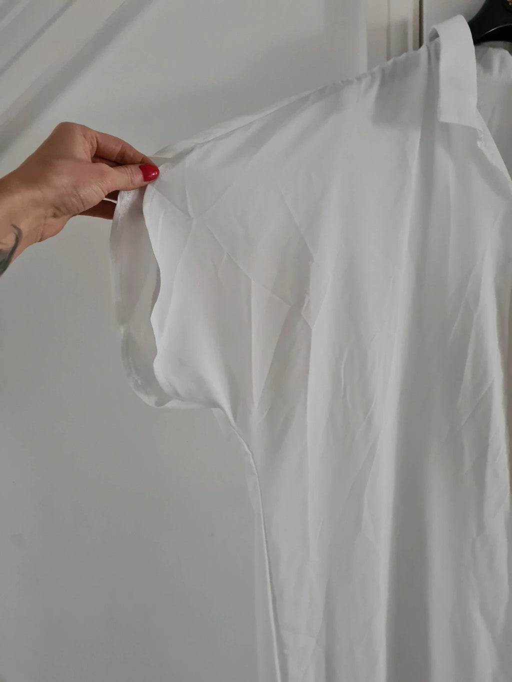 Shein women white long beach kaftan short sleeve long shirt cover-up through holiday casual XL/14