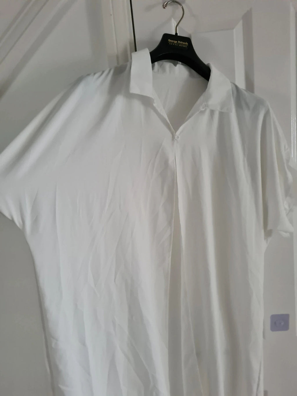 Shein women white long beach kaftan short sleeve long shirt cover-up through holiday casual XL/14