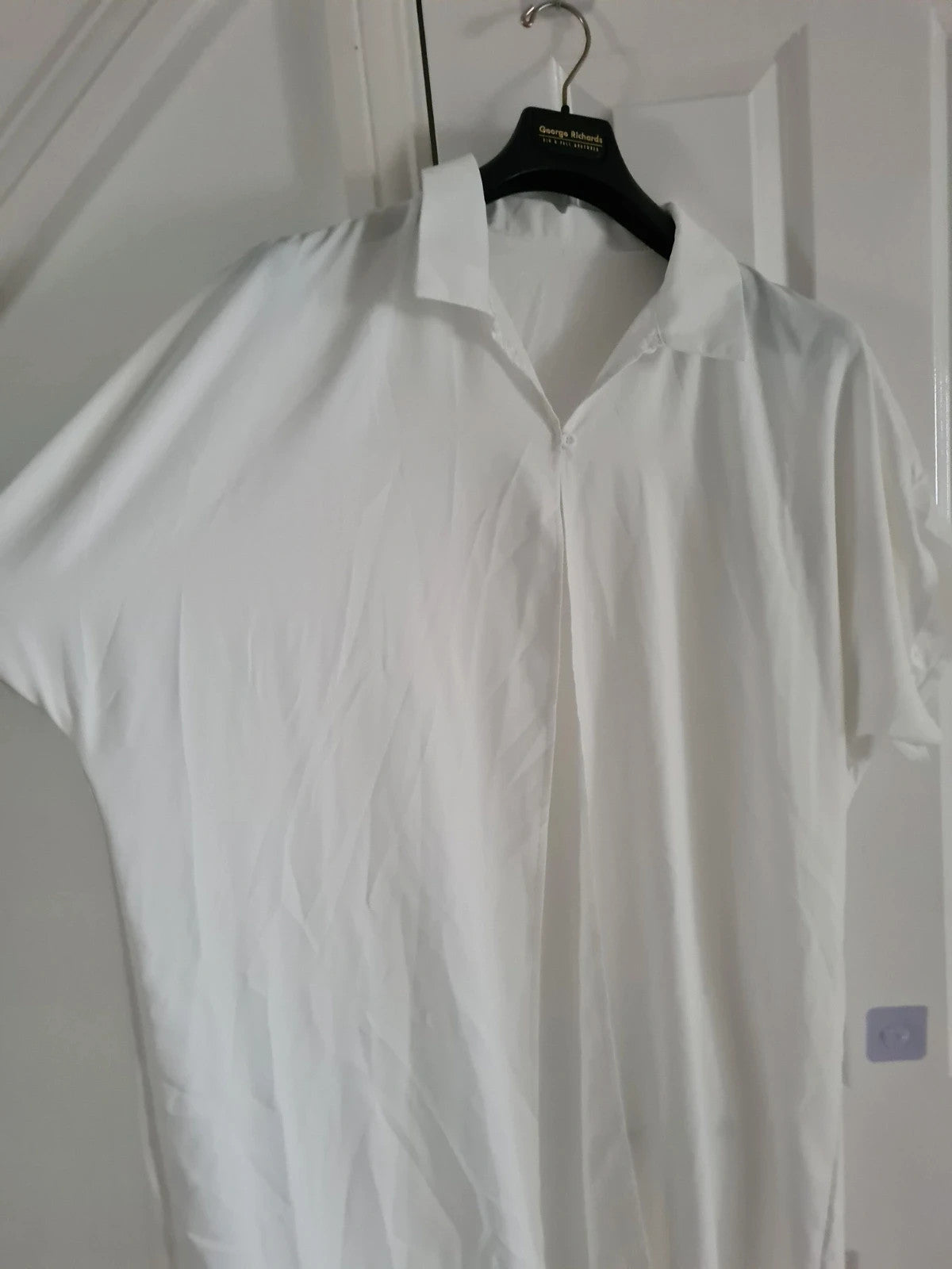Shein women white long beach kaftan short sleeve long shirt cover-up through holiday casual XL/14