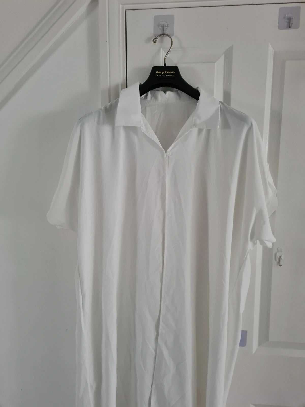 Shein women white long beach kaftan short sleeve long shirt cover-up through holiday casual XL/14