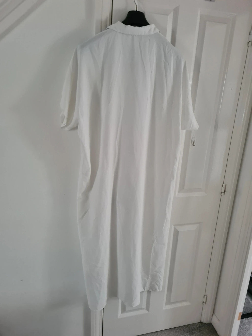 Shein women white long beach kaftan short sleeve long shirt cover-up through holiday casual XL/14