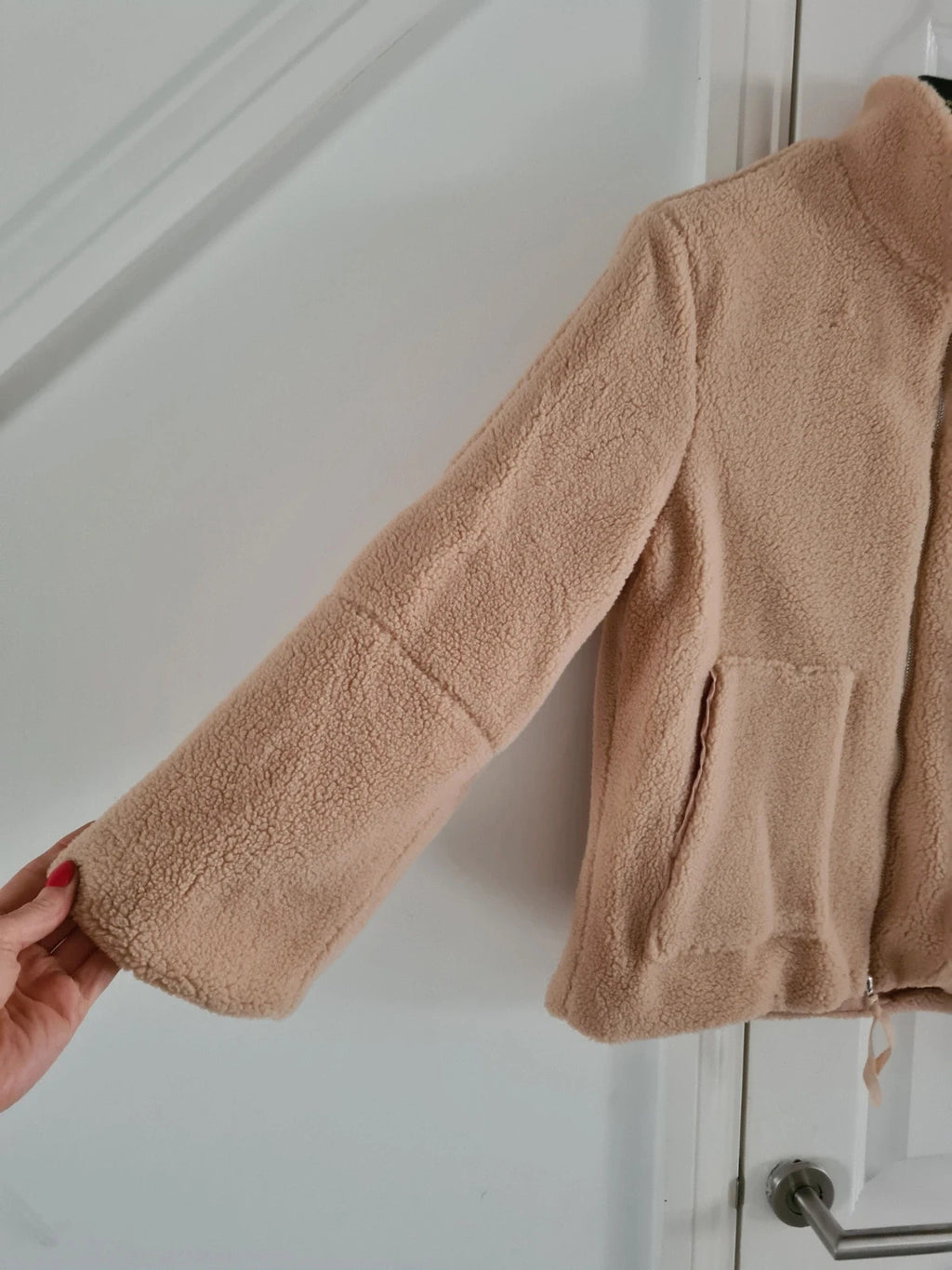 Generic women beige fleece jacket teddy bear jumper zip fastening pocket warm soft outer M/10