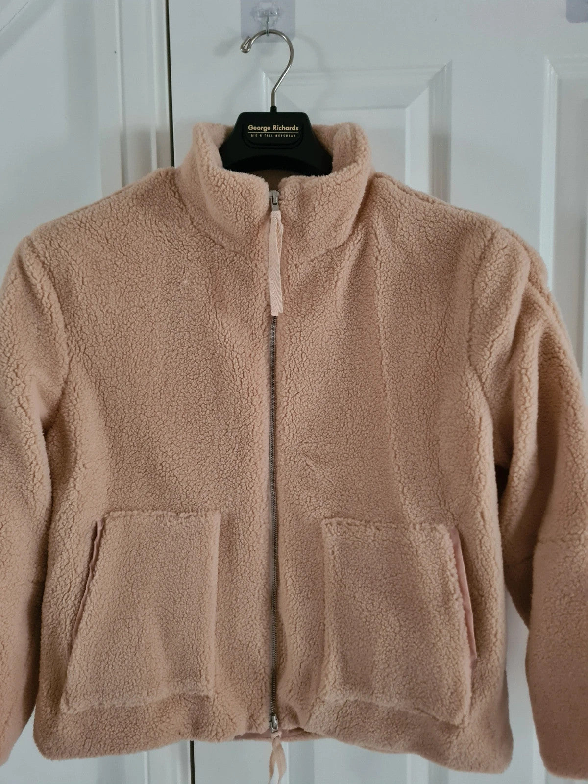 Generic women beige fleece jacket teddy bear jumper zip fastening pocket warm soft outer M/10
