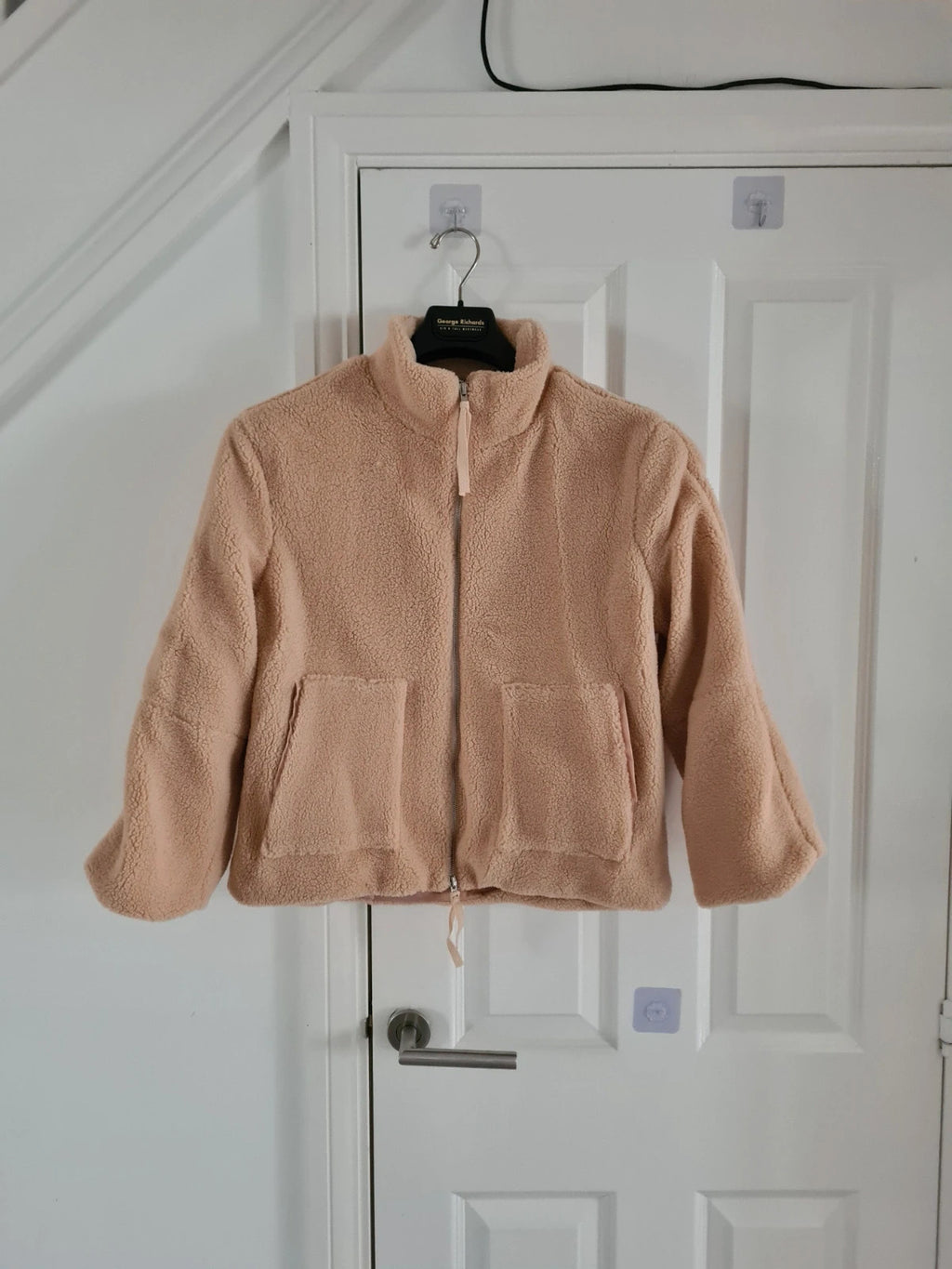 Generic women beige fleece jacket teddy bear jumper zip fastening pocket warm soft outer M/10