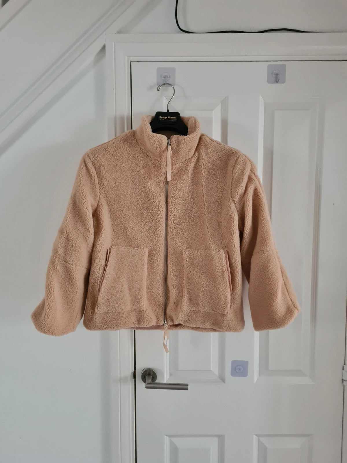 Generic women beige fleece jacket teddy bear jumper zip fastening pocket warm soft outer M/10