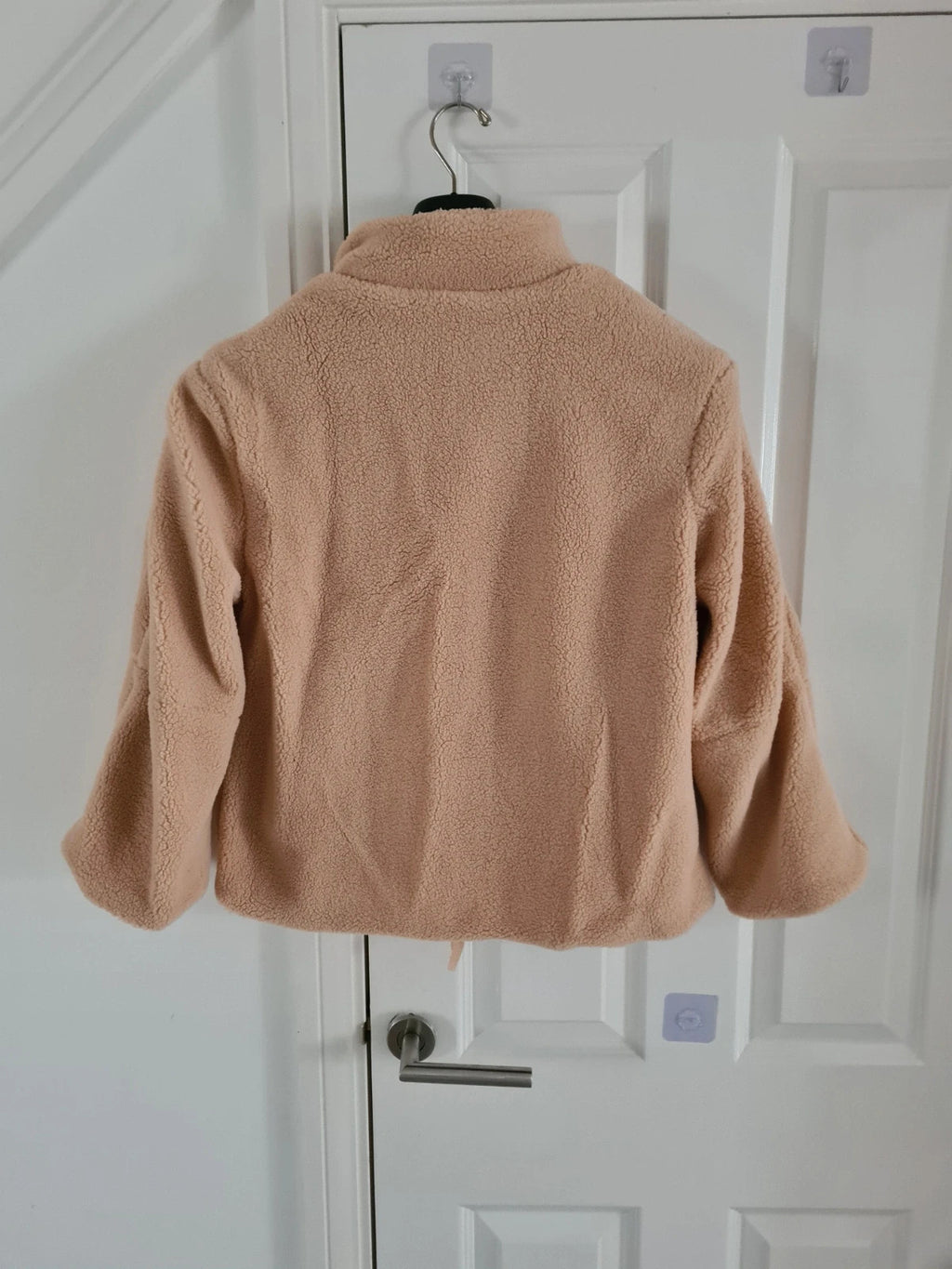 Generic women beige fleece jacket teddy bear jumper zip fastening pocket warm soft outer M/10