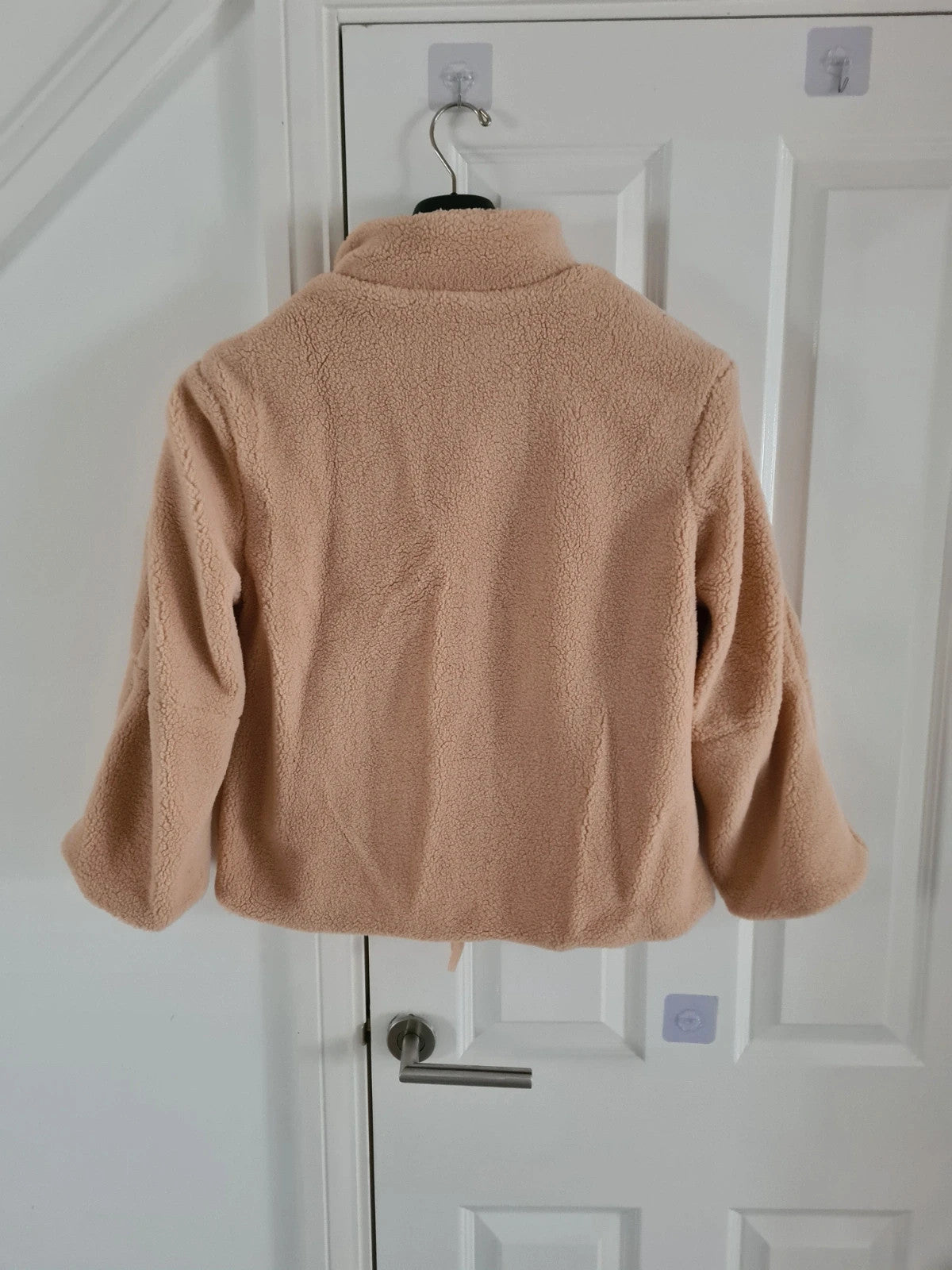 Generic women beige fleece jacket teddy bear jumper zip fastening pocket warm soft outer M/10