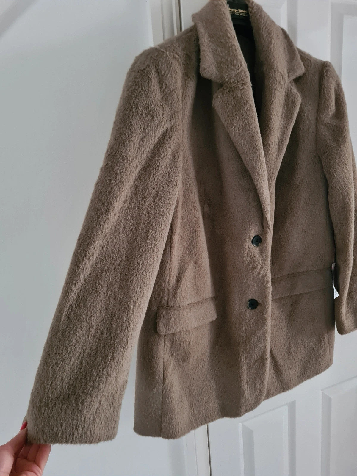 Topshop women brushed super oversized blazer coat notch lapels buttons grey casual M