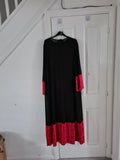 Shein women black/red 2pcs round neck mesh overlay maxi dress through long flare sleeves bodycon 2XL