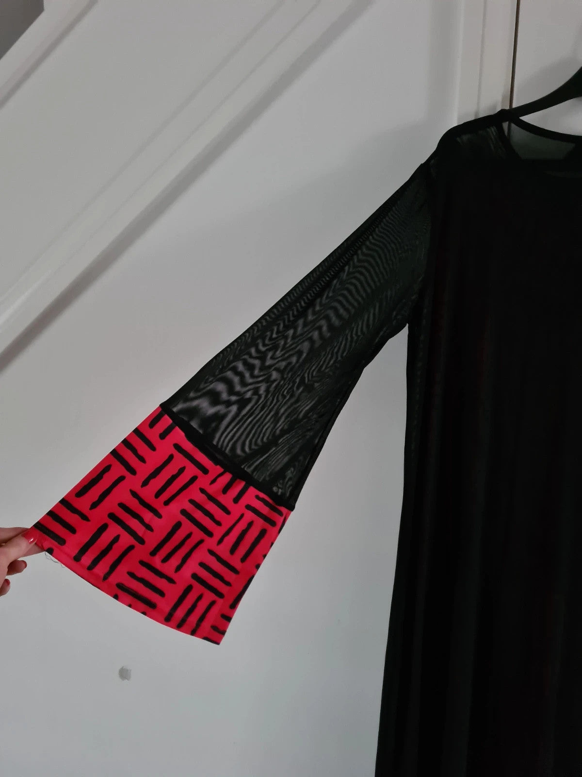 Shein women black/red 2pcs round neck mesh overlay maxi dress through long flare sleeves bodycon 2XL