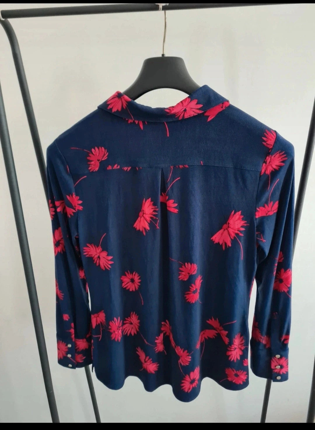 Ruth Langsford women floral print long sleeve shirt reverse collar blouse navy/pink top casual M/10