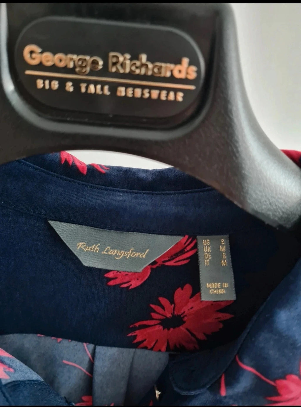 Ruth Langsford women floral print long sleeve shirt reverse collar blouse navy/pink top casual M/10