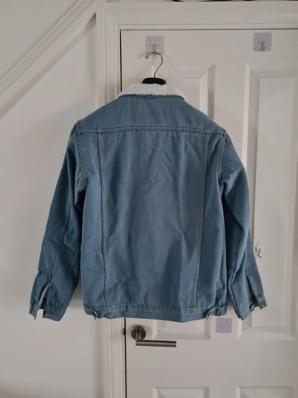 Generic men classic blue denim with fleece lined tracker jacket buttons pocket cotton blend outer L