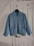 Generic women blue bomber quilted jackets zip up long sleeve stand neck pockets coat warm outer L/12