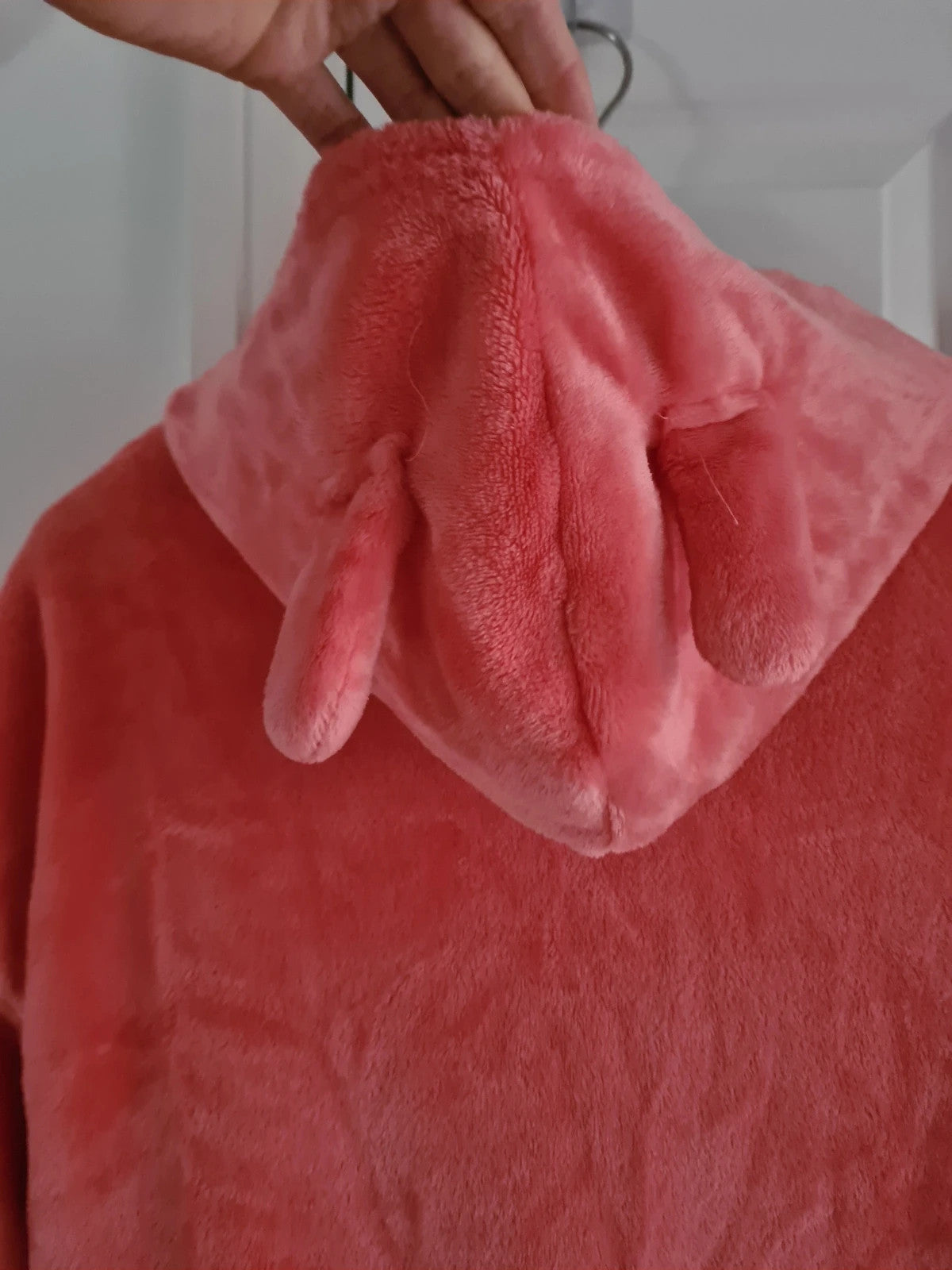Generic women coral fluffy velour hooded jumper on ears hood soft lounge casual wear M/10