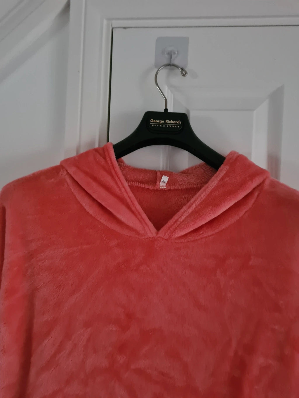 Generic women coral fluffy velour hooded jumper on ears hood soft lounge casual wear M/10