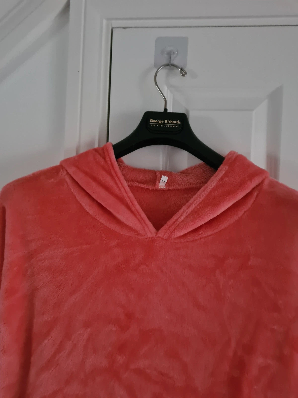 Generic women coral fluffy velour hooded jumper on ears hood soft lounge casual wear M/10