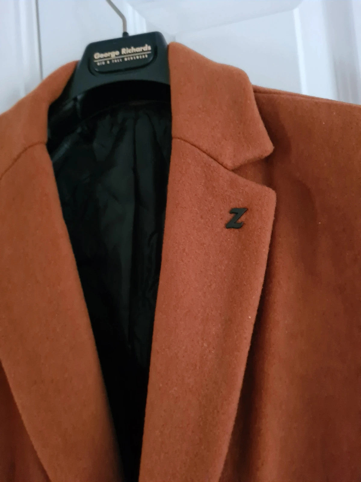 Generic men brown heavyweight blazer jacket lapel collar buttons warm coat 2XL-3XL