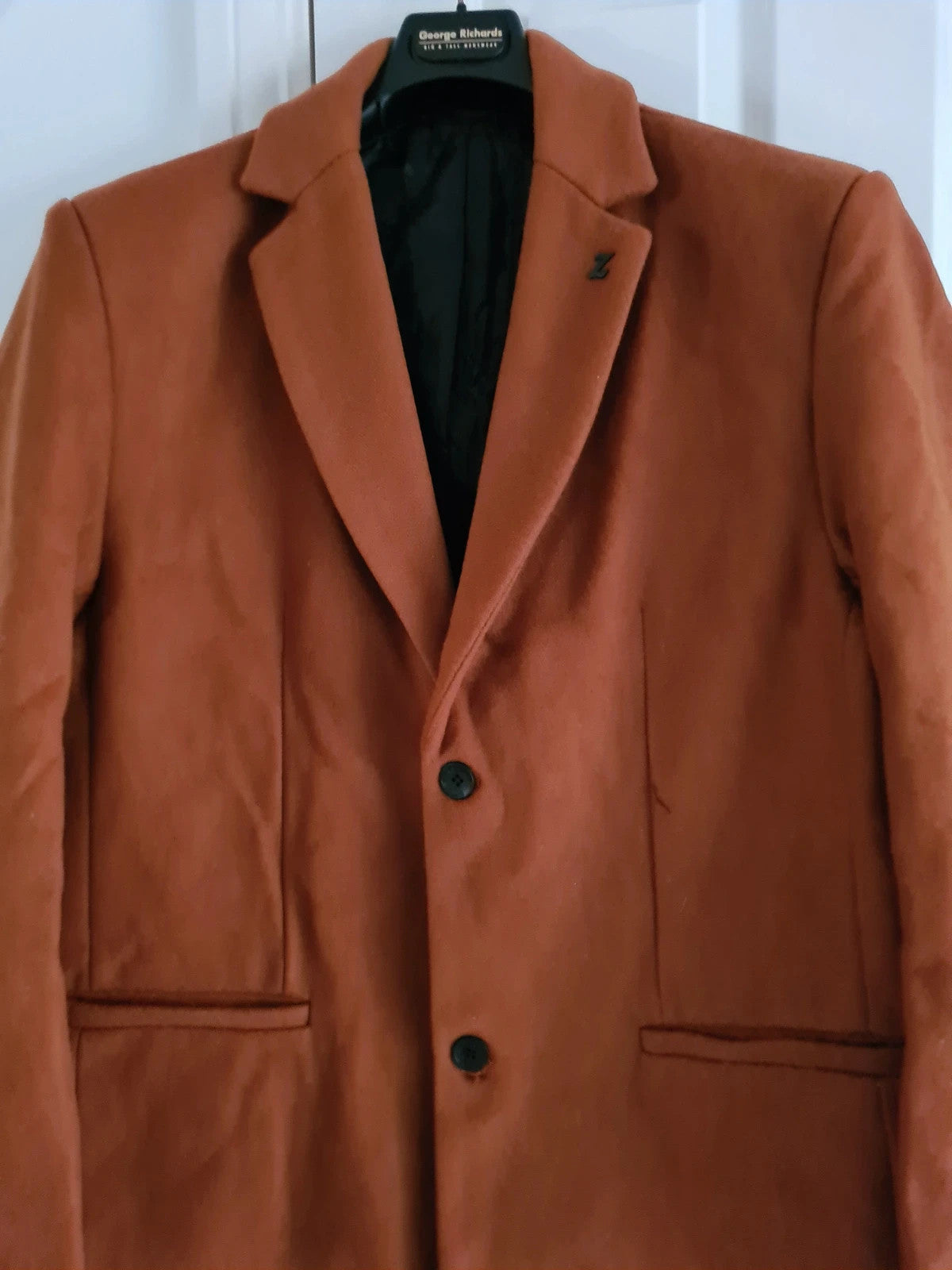 Generic men brown heavyweight blazer jacket lapel collar buttons warm coat 2XL-3XL