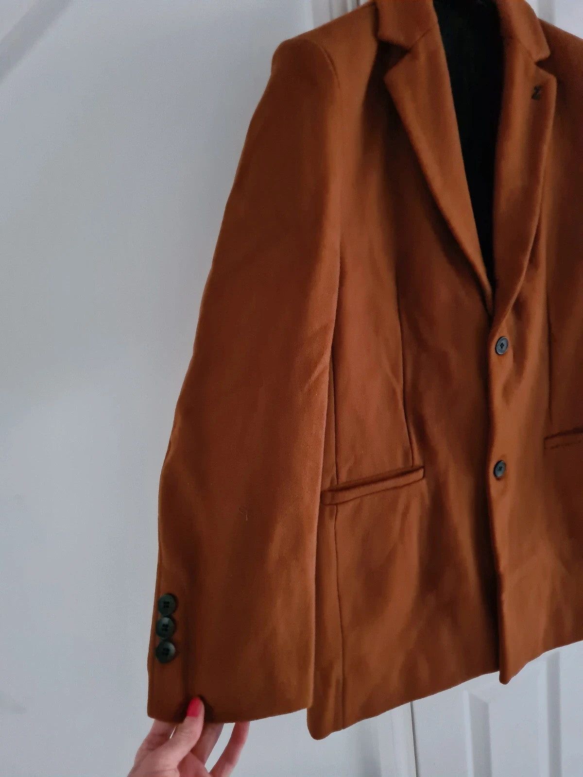 Generic men brown heavyweight blazer jacket lapel collar buttons warm coat 2XL-3XL