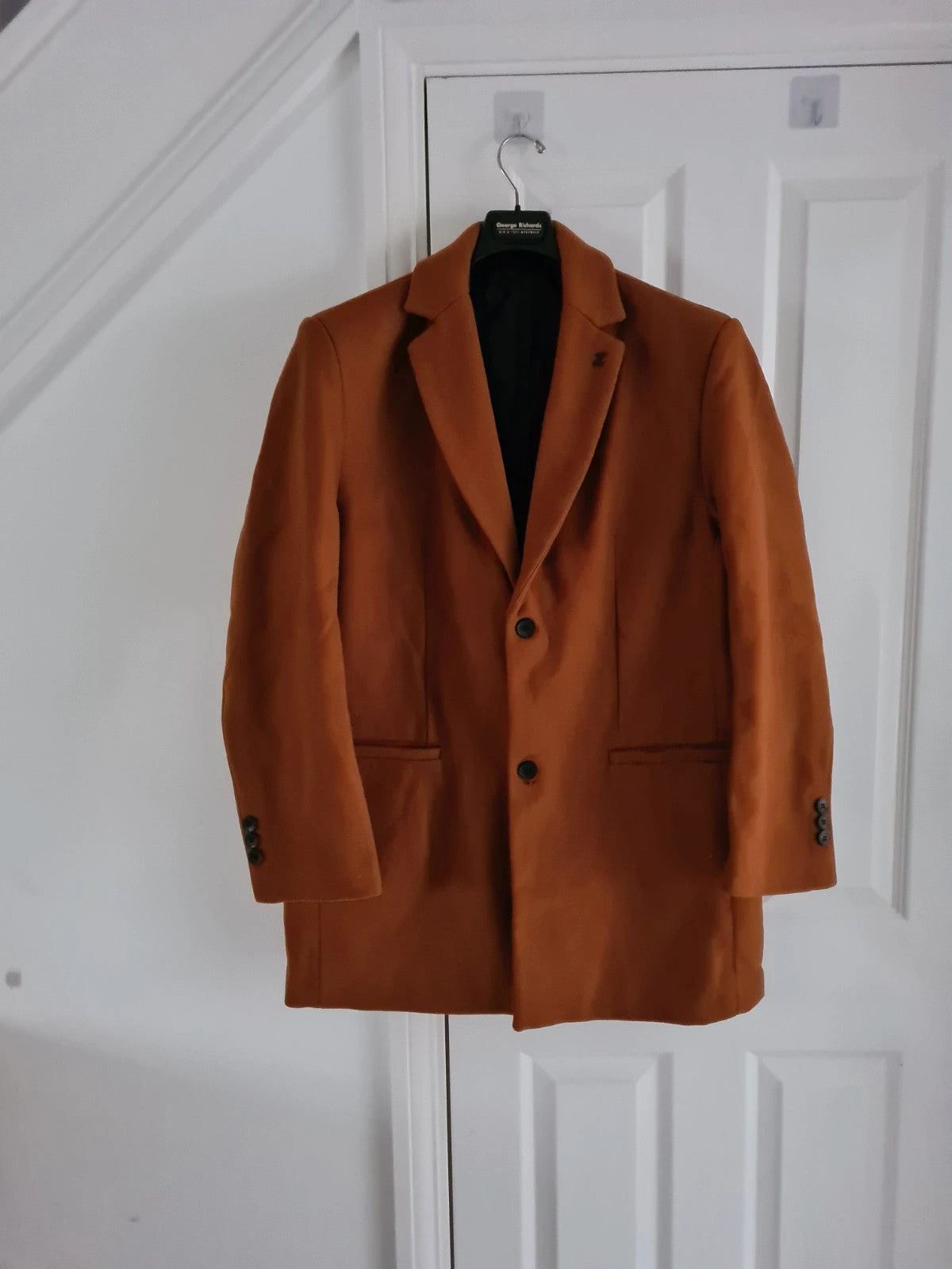 Generic men brown heavyweight blazer jacket lapel collar buttons warm coat 2XL-3XL