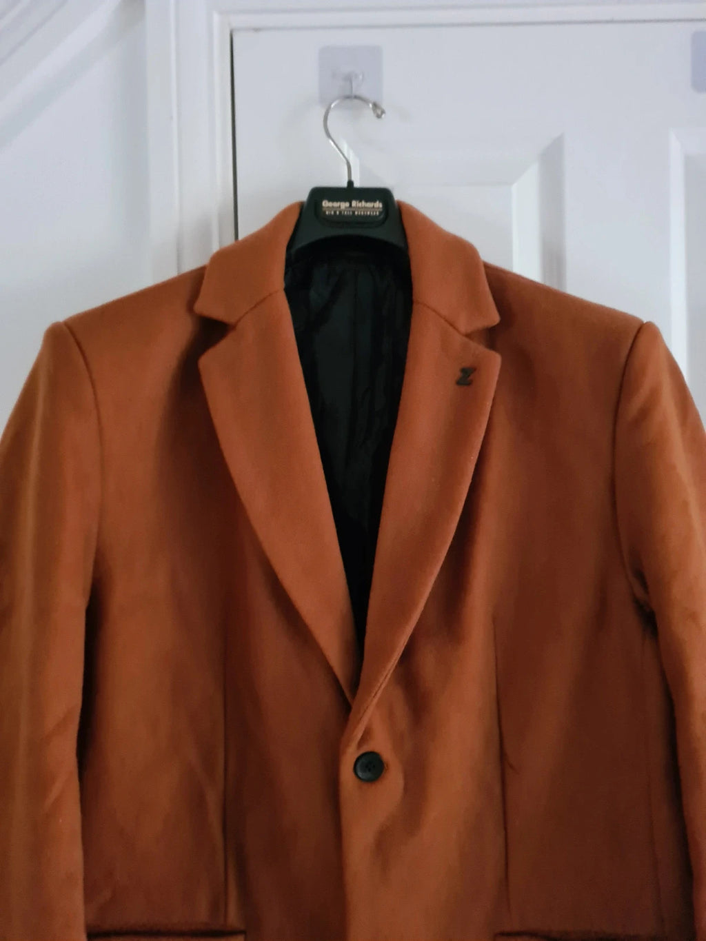 Generic men brown heavyweight blazer jacket lapel collar buttons warm coat 2XL-3XL