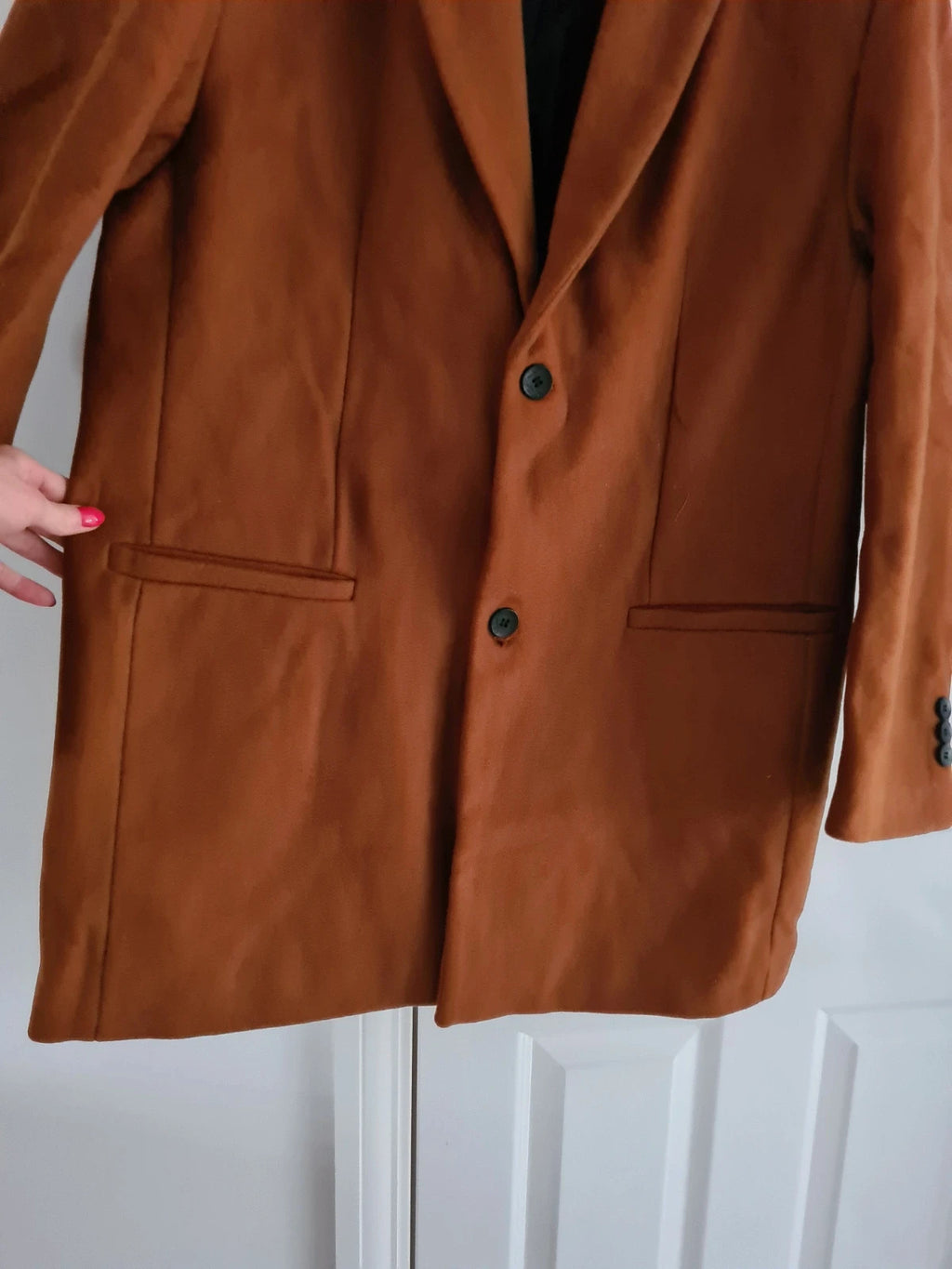Generic men brown heavyweight blazer jacket lapel collar buttons warm coat 2XL-3XL