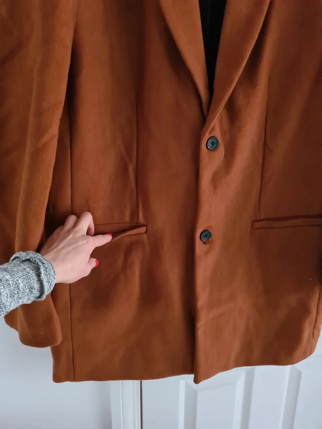 Generic men brown heavyweight blazer jacket lapel collar buttons warm coat 2XL-3XL