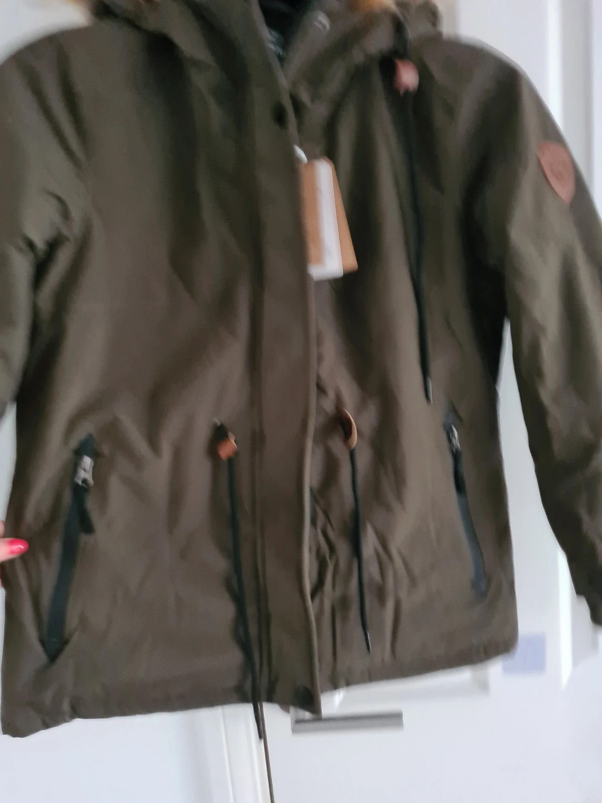 Wantdo women khaki/brown water/windproof ski jacket fleece warm coat hooded parka S