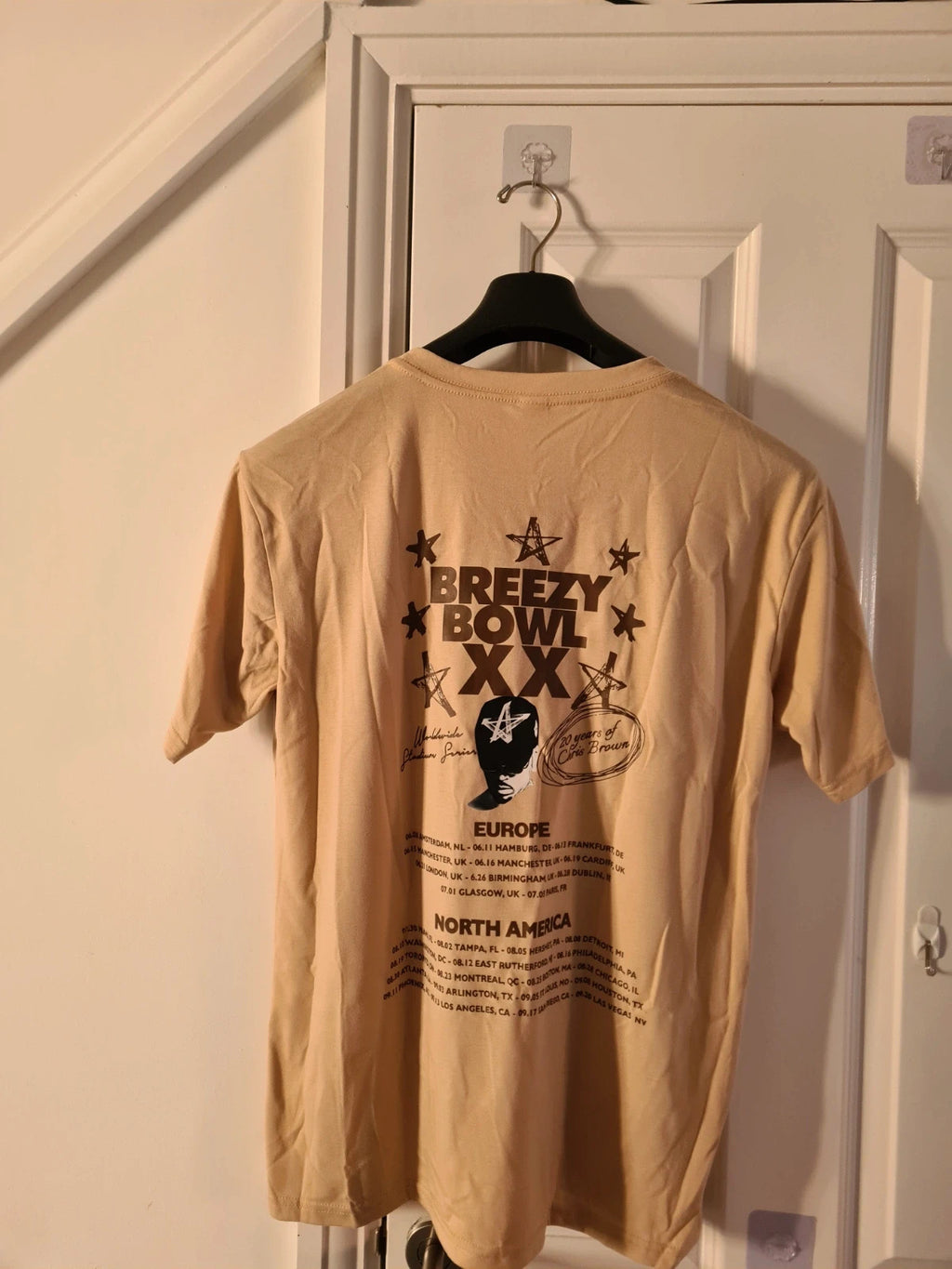 Breezy bowl XX Chris Brown beige T-shirt print crew neck graphic tee vintage music unisex 2XL