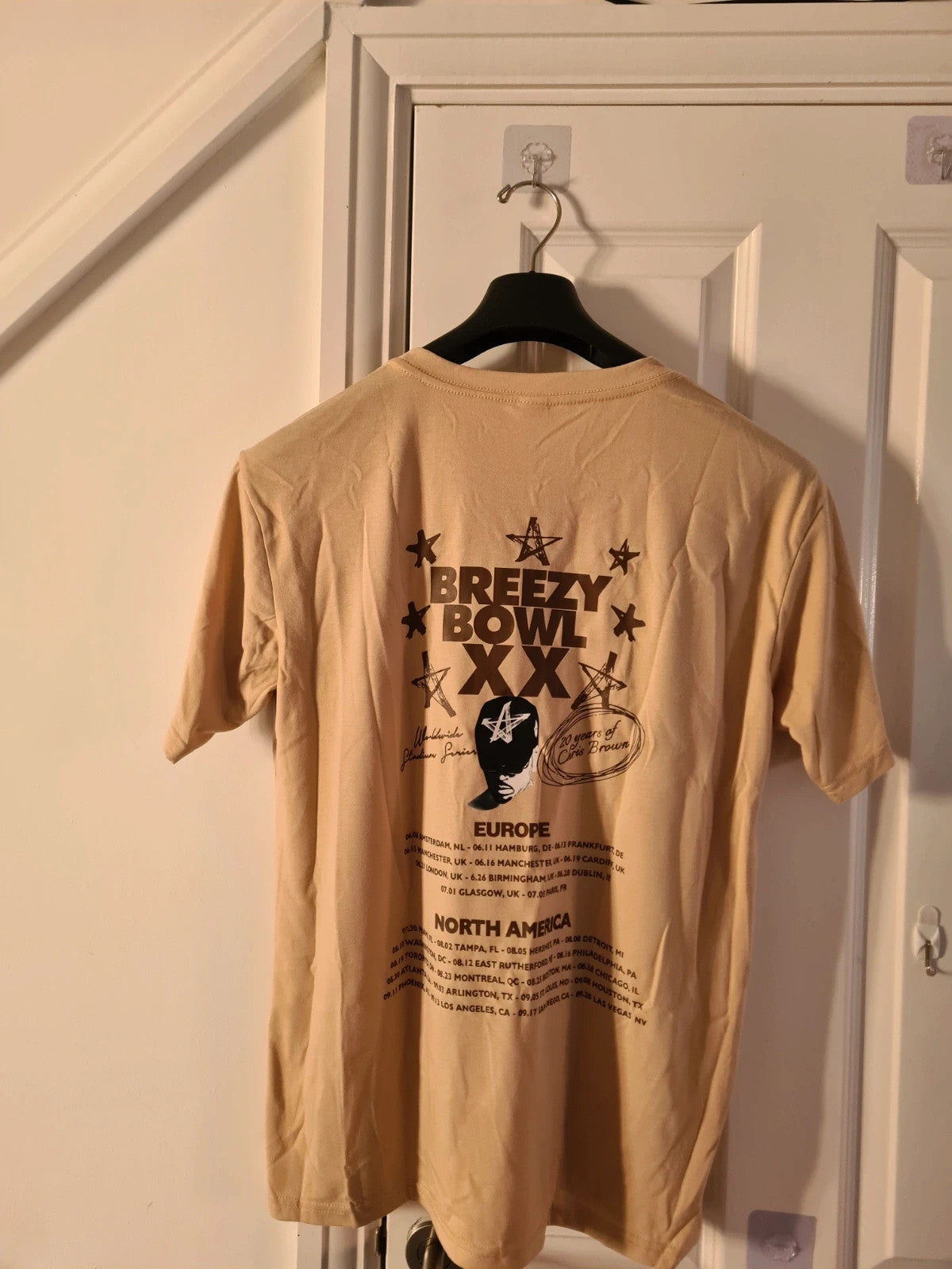 Breezy bowl XX Chris Brown beige T-shirt print crew neck graphic tee vintage music unisex 2XL