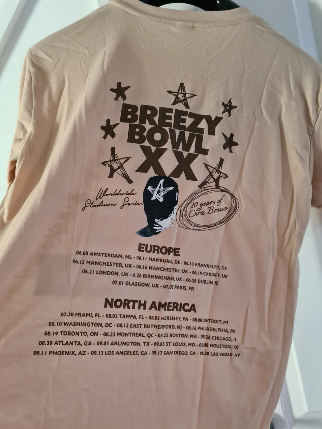 Breezy bowl XX Chris Brown beige T-shirt print crew neck graphic tee vintage music unisex 2XL
