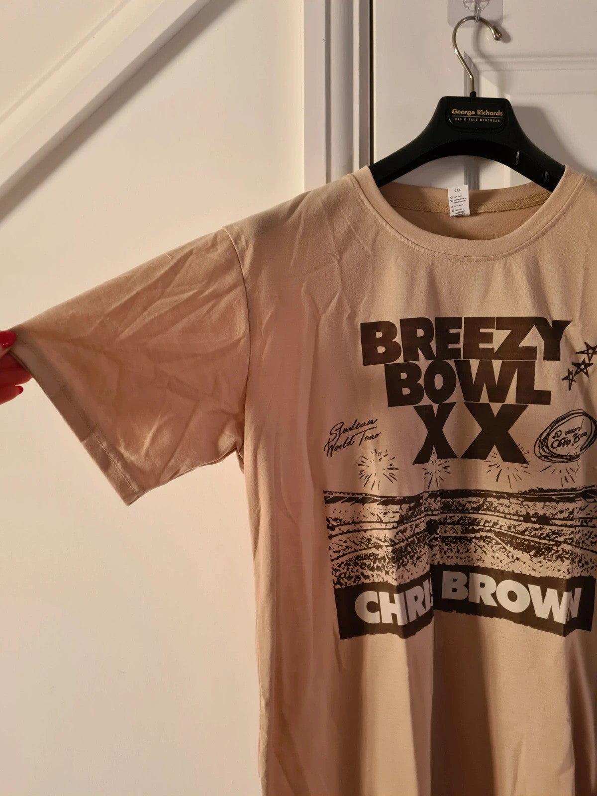 Breezy bowl XX Chris Brown beige T-shirt print crew neck graphic tee vintage music unisex 2XL