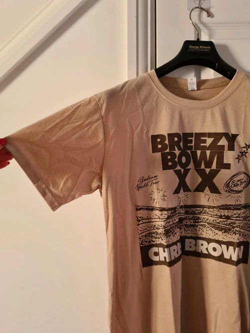 Breezy bowl XX Chris Brown beige T-shirt print crew neck graphic tee vintage music unisex 2XL