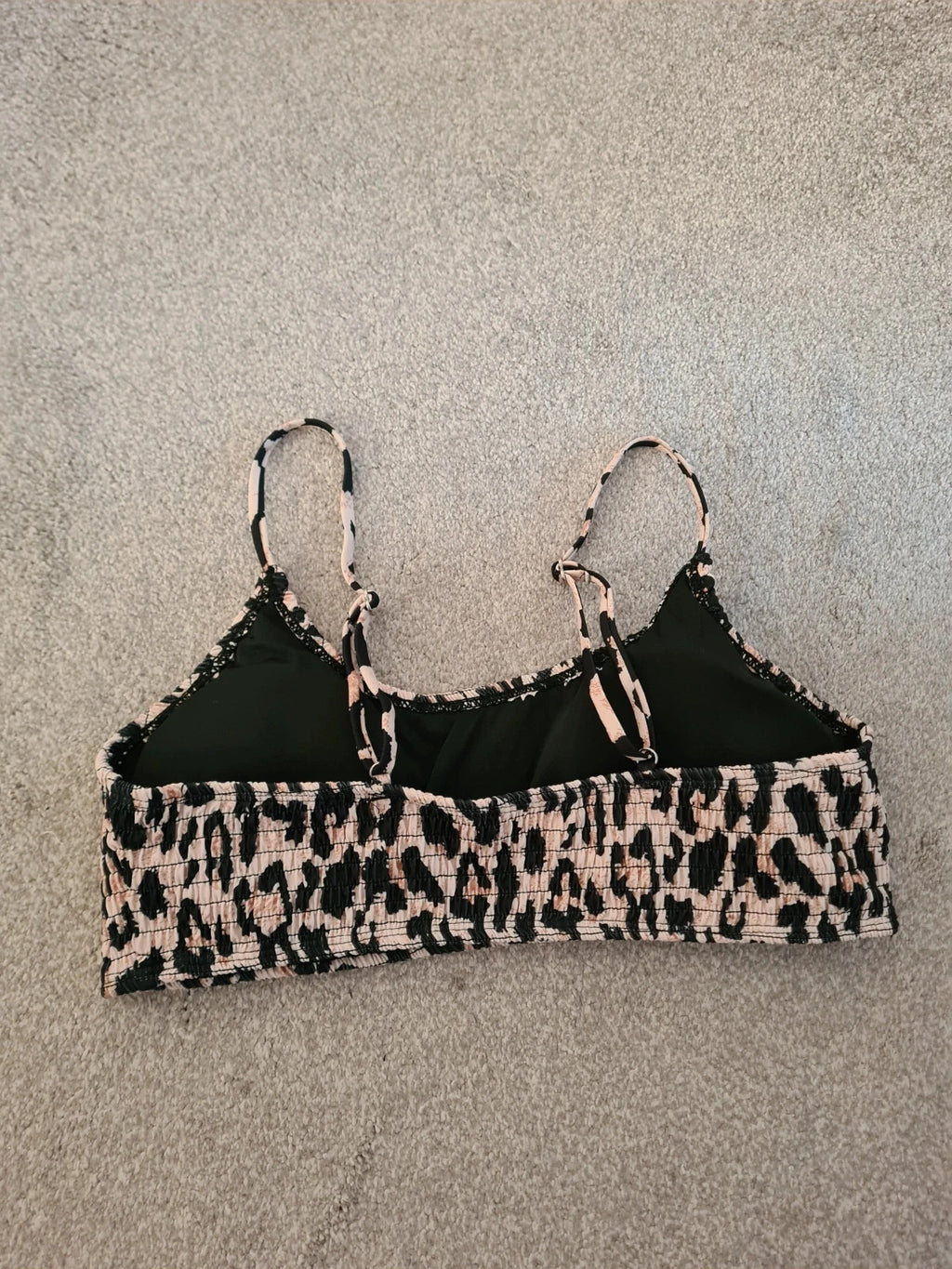 Shein women leopard bikini top cream animal padded adjustable straps swimwear crop top casual XL/14