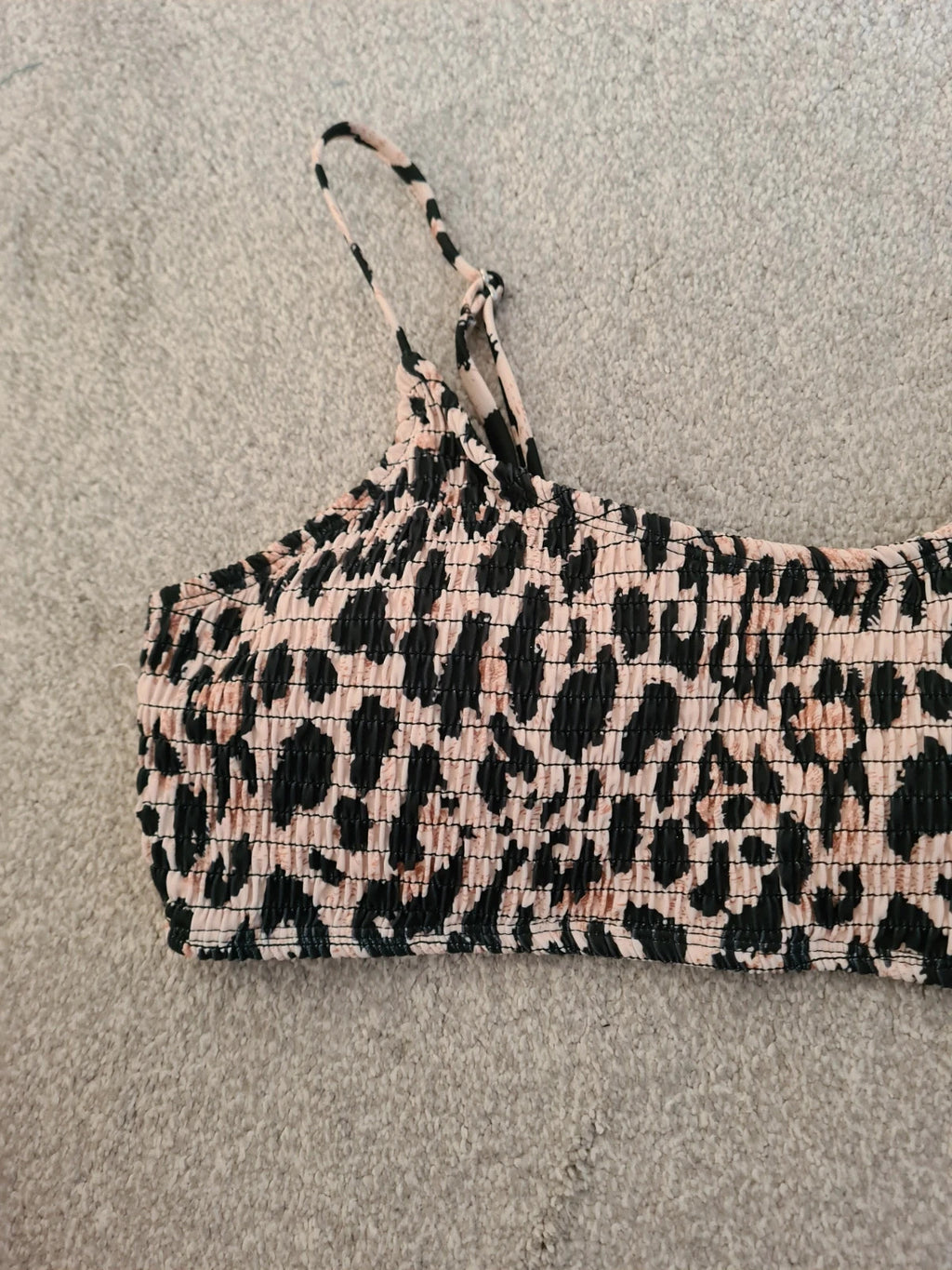 Shein women leopard bikini top cream animal padded adjustable straps swimwear crop top casual XL/14