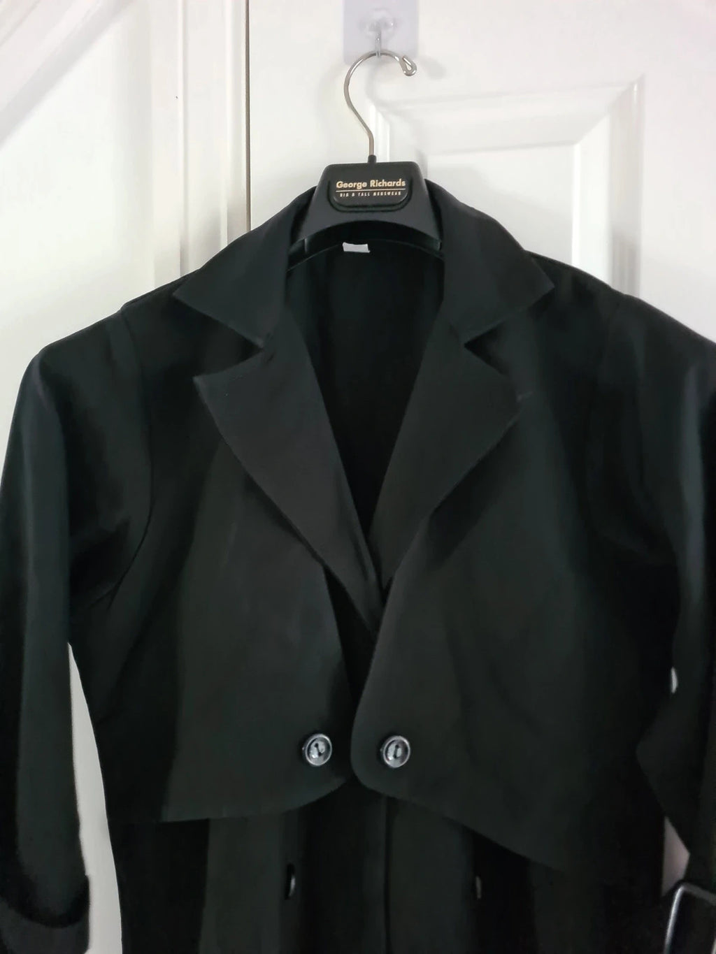 Women black trench coat press stud long overcoat spread lapel regular plus size 3XL/18