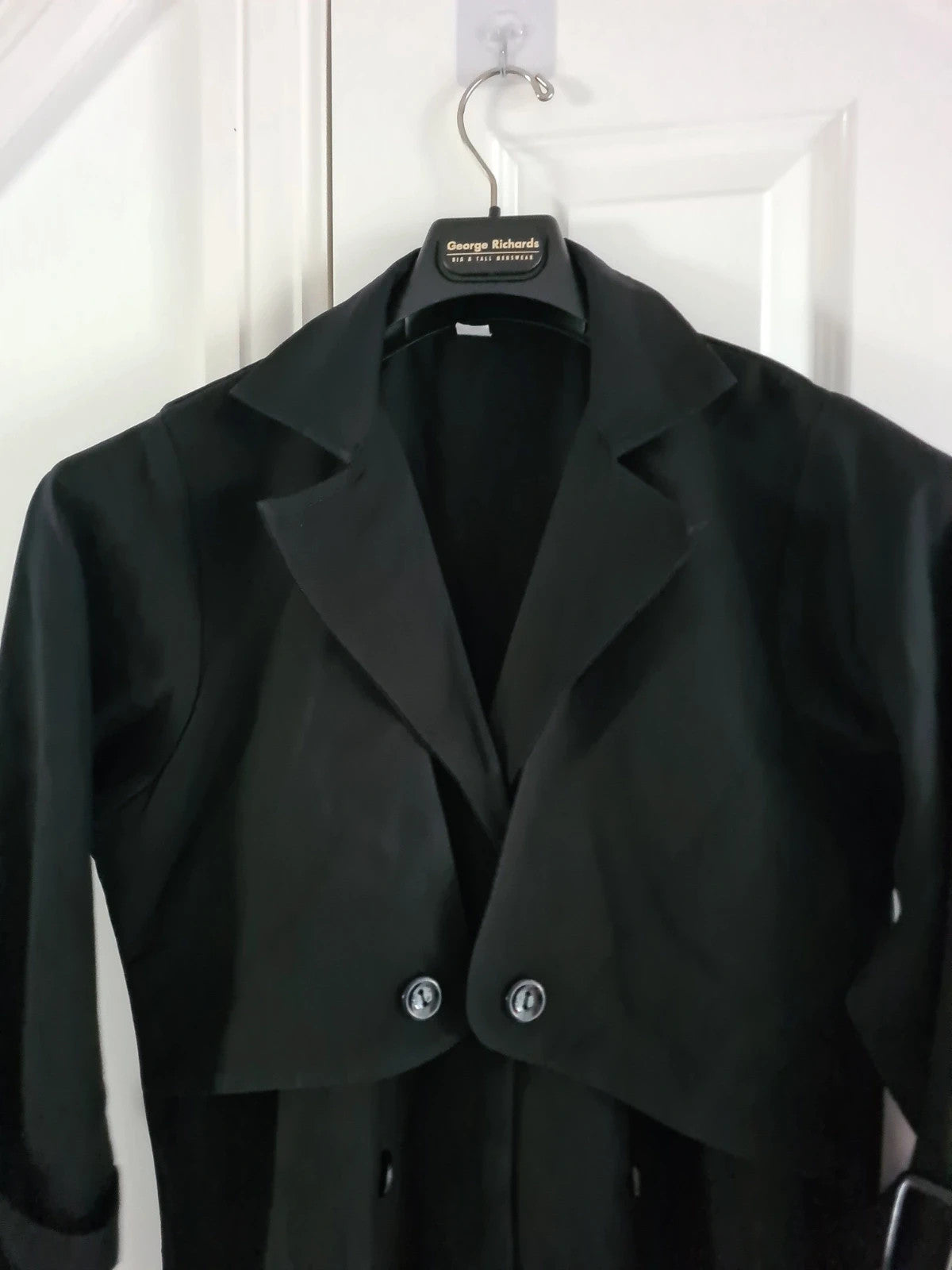 Women black trench coat press stud long overcoat spread lapel regular plus size 3XL/18